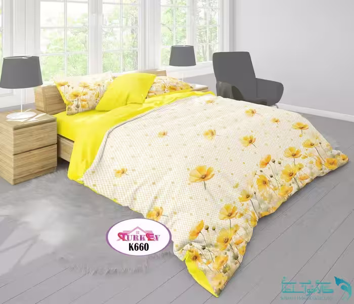 روتختی طرح گلدار زرد دونفره برند Turkev کد K660
