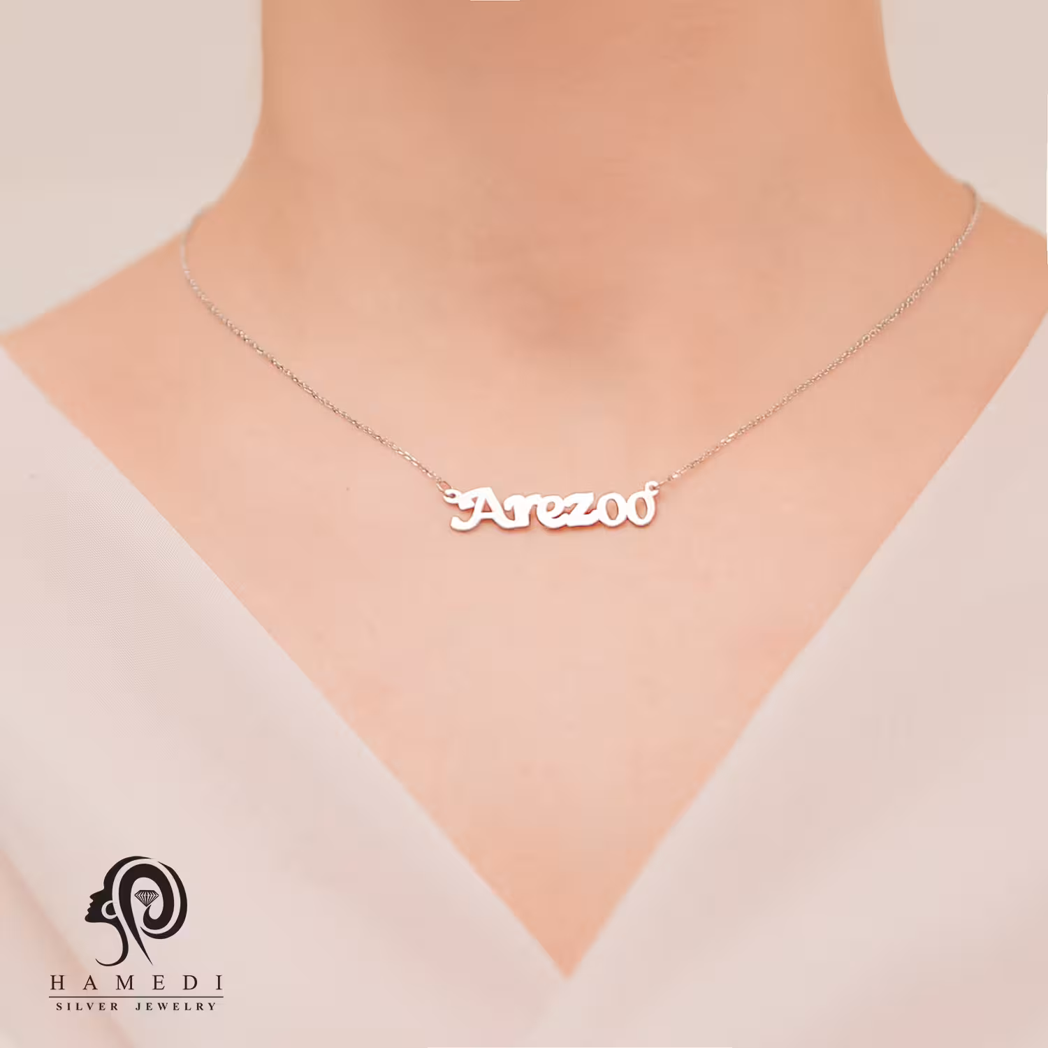 پلاک اسمی نقره اسم آرزو (AREZOO) مدل KIS T6