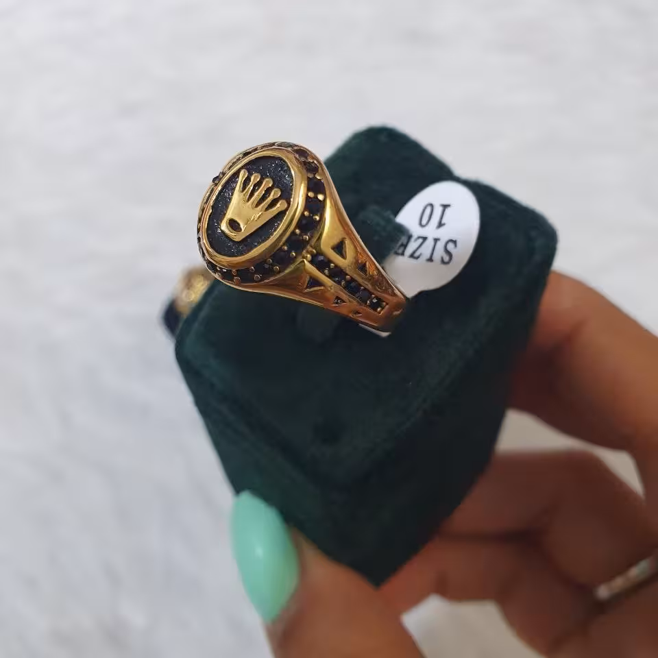 انگشتر استیل طلایی مشکی رولکس مردانه بسیار شیک و خوش دست