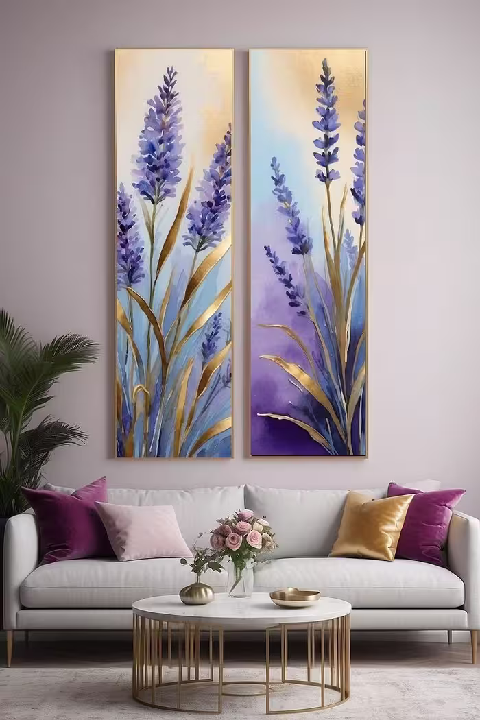 تابلو رنگ روغن گل لوندر هنر دست 120*60 کد 977