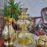 سرویس سماور زغالی سه و شش لیتری با آبکاری آب زرد و وزن سنگین
