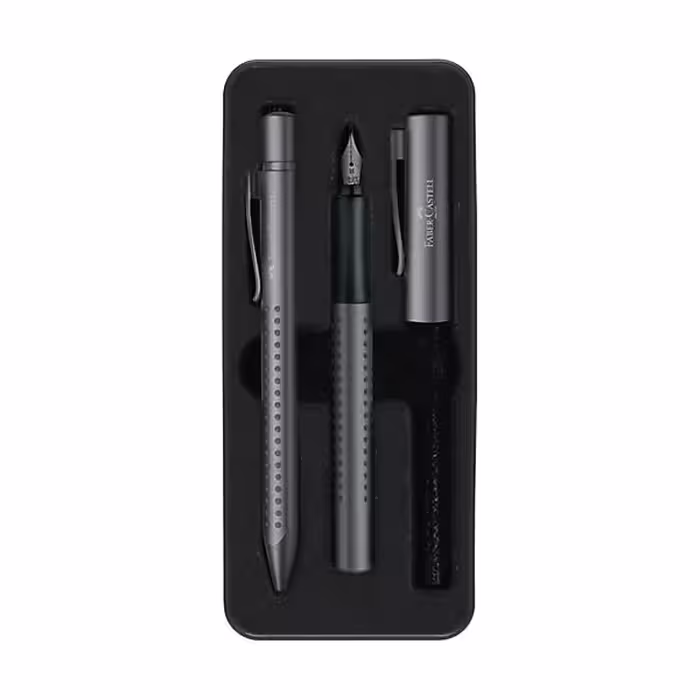 ست خودنویس روانویس فابر کاستل مدل Grip طوسی