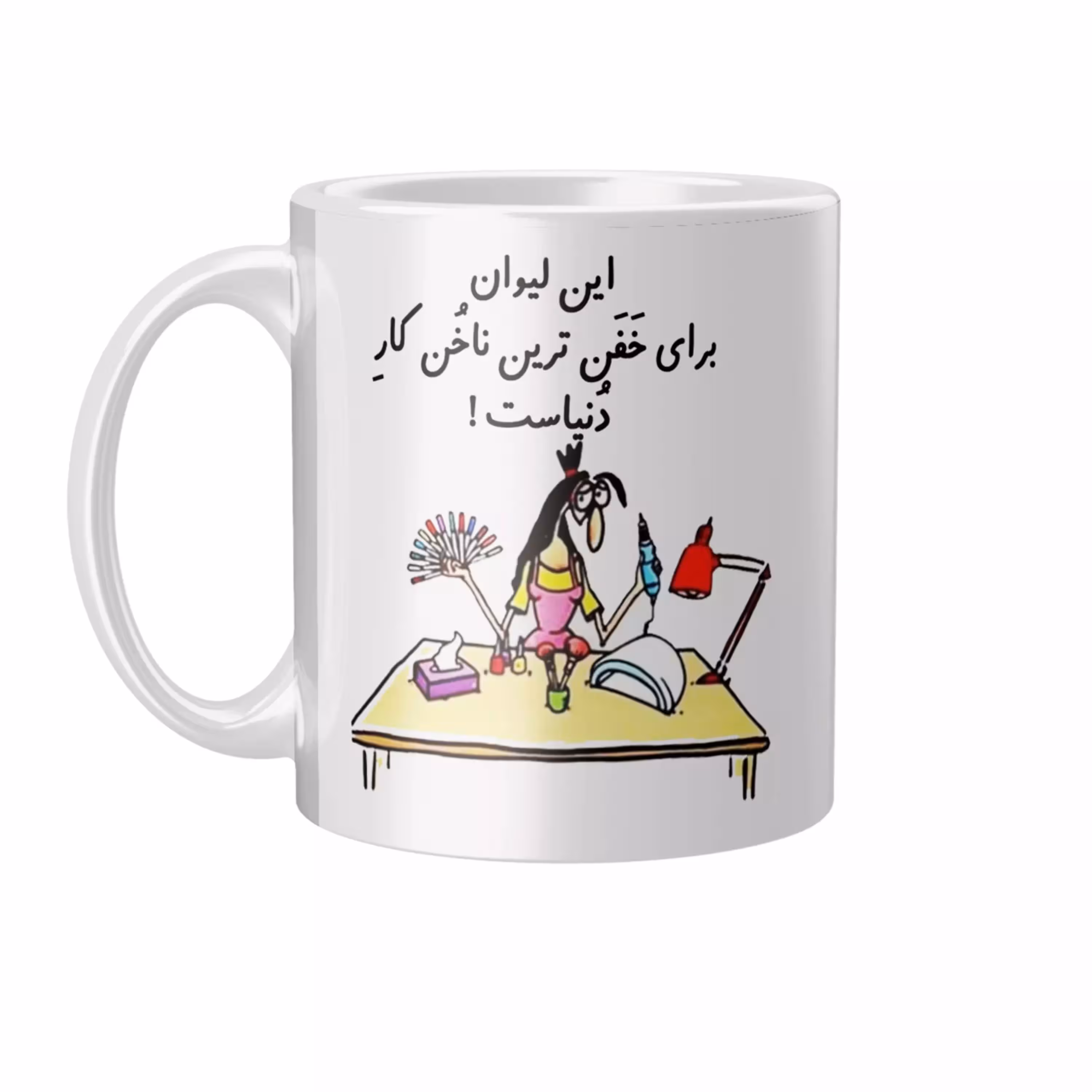 خرید ماگ-لیوان سرامیکی دسته و داخل سفید خفنترین ناخن کار FH-2372