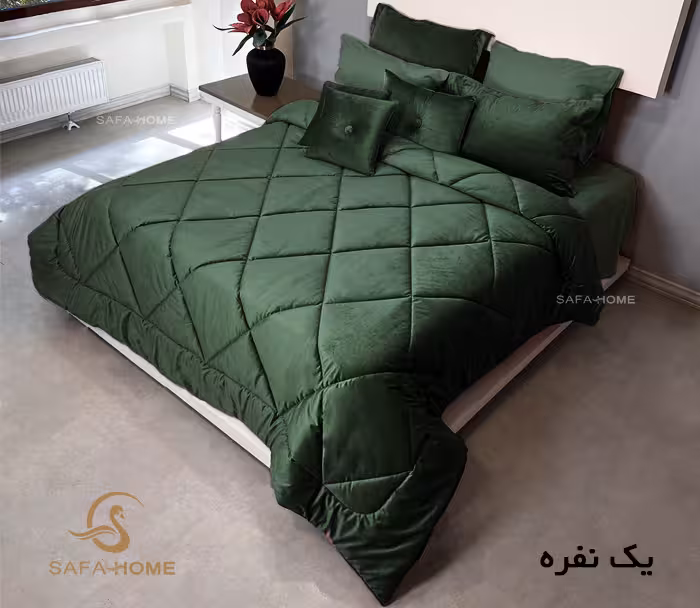 روتختی یک نفره مخمل کالیفرنیا 5 تکه طرح لوزی سبز سلطنتی