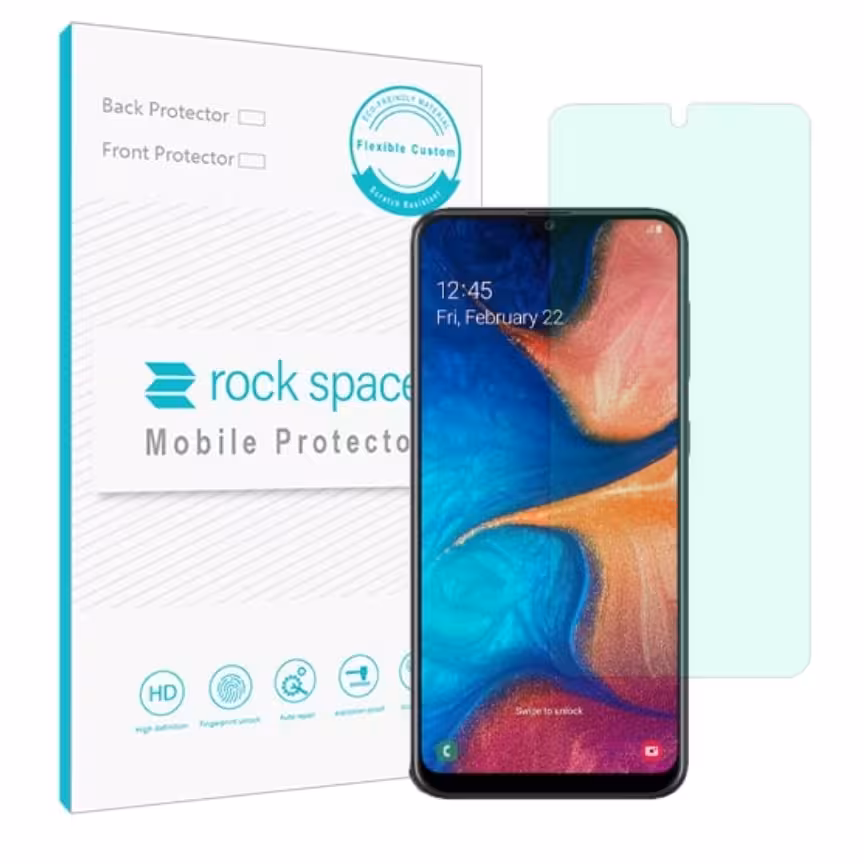 گلس سامسونگ A20 مدل نانو هیدروژل گرین لایت برند راک اسپیس