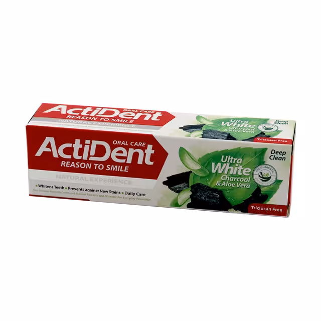 خمیر دندان اکتیدنت مدل Ultra White حاوی عصاره زغال و آلوئه ورا