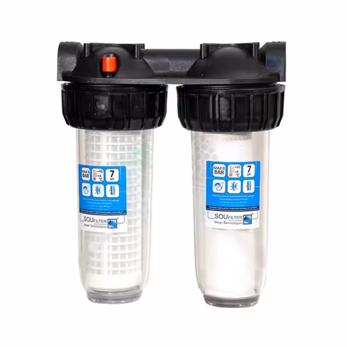 پیش تصفیه آب دو مرحله ای سوفیلتر  با فیلتر توری الیاف 10 اینچ