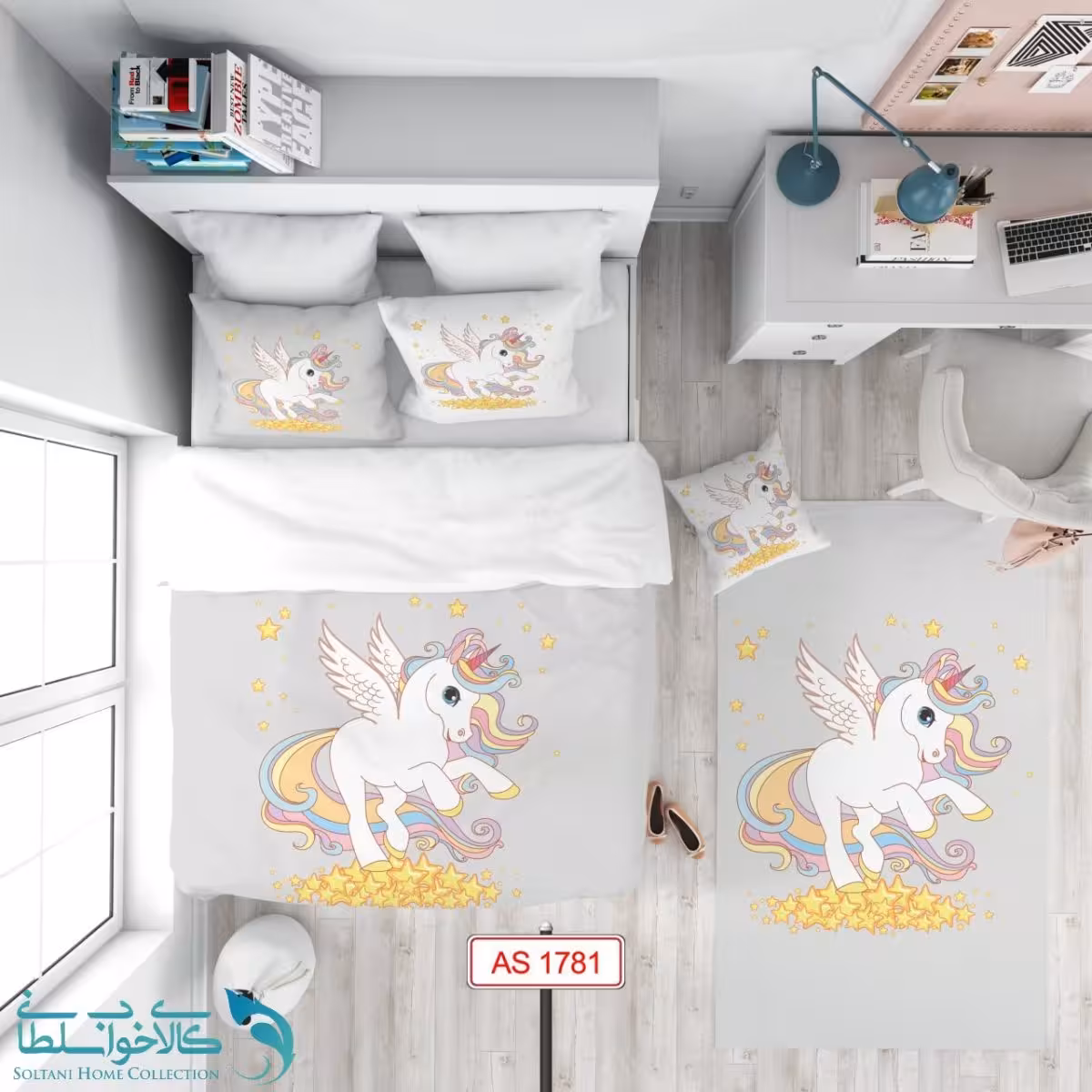 روتختی طرح یونیکورن طوسی سایز یکنفره کد A1781