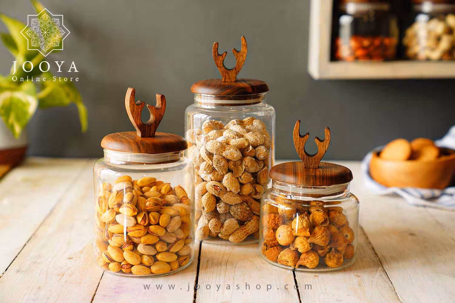 بانکه شیشه ای درب چوبی طرح شاخ گوزن