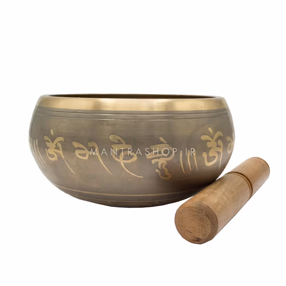 کاسه تبتی نقره ای طلایی نقش طلاکوب – قطر دهانه 14 سانتی متر