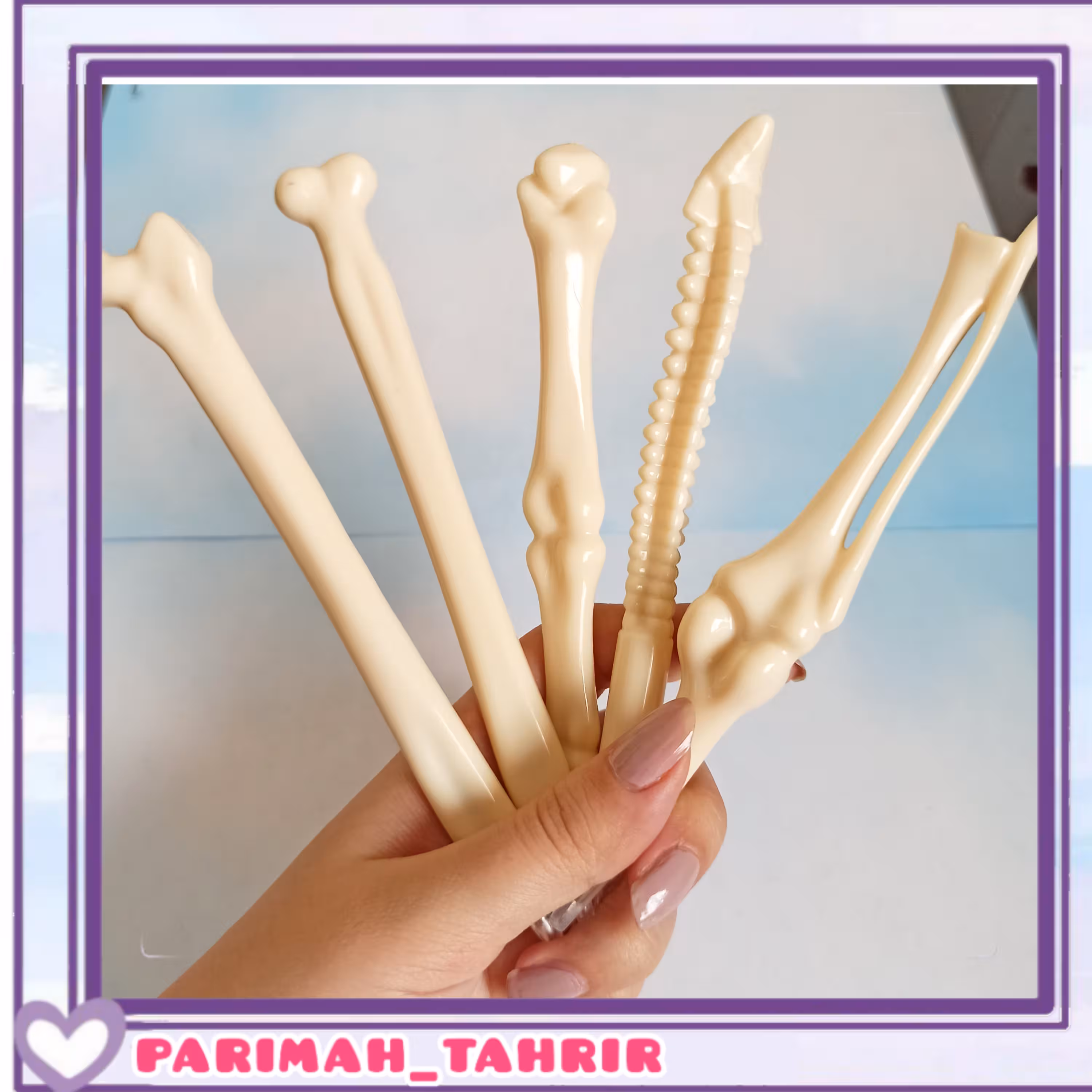 خودکار استخوانی، رنگ جوهر آبی، در پنج طرح مختلف