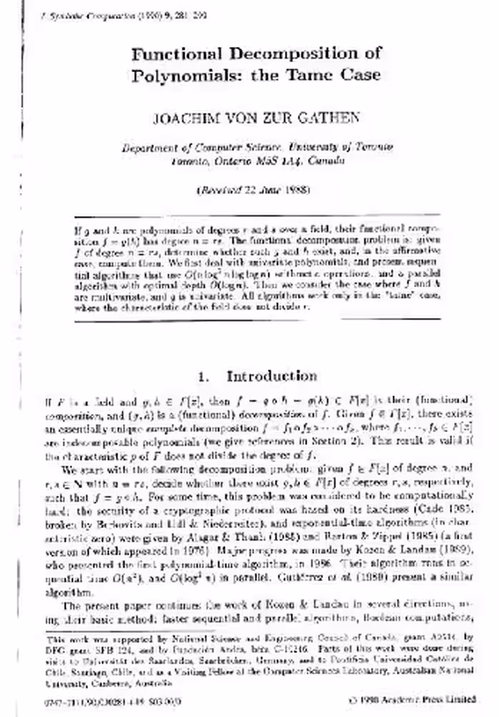 خرید و دانلود نسخه کامل کتاب Functional decomposition of polynomials. the tame case