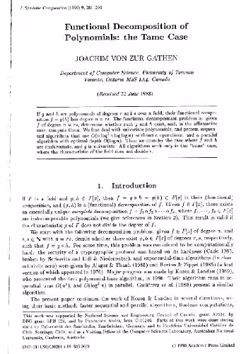 خرید و دانلود نسخه کامل کتاب Functional decomposition of polynomials. the tame case