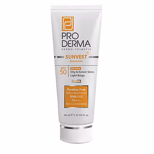 کرم ضد آفتاب رنگی فاقد چربی spf50 لایت بژ پرودرما