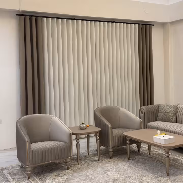 پرده مینیمال حریر با دو عدد دکور مخمل کالیفرنیا مناسب برای عرض 5 متر