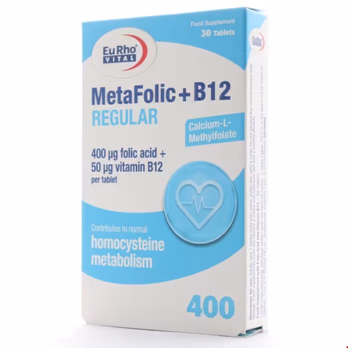 قرص متافولیک پلاس ب12 رگولار یوروویتال 30 عددی