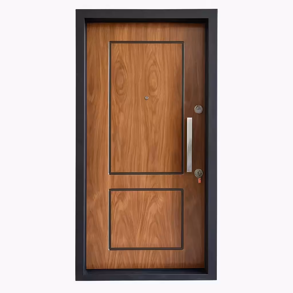 درب ضد سرقت چوبی مدل گردویی فریم مشکی کد 30195