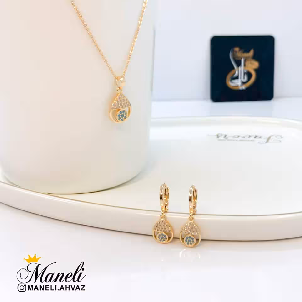 نیم ست طلایی با نگین فیروزه ای 1401012