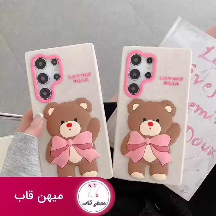 قاب گوشی خرس پاپیون صورتی - کد (65278)