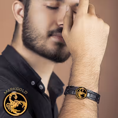 دستبند مارک گلد طرح چرمی نماد ماه تولد آبان کد GLBM8