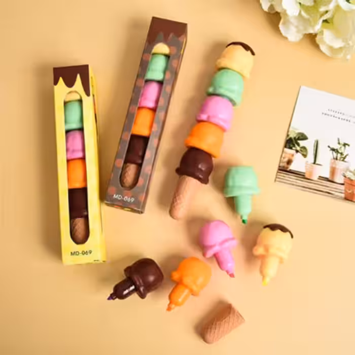 ماژیک علامتگذار مدل بستنی قیفی مجموعه 5 عددی