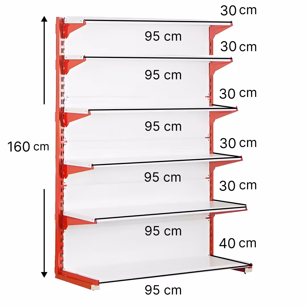خرید و قیمت قفسه سوپری‌ خودایست 6 طبقه 95x30 ارتفاع 160 - قفسه‌بندی وکیلی