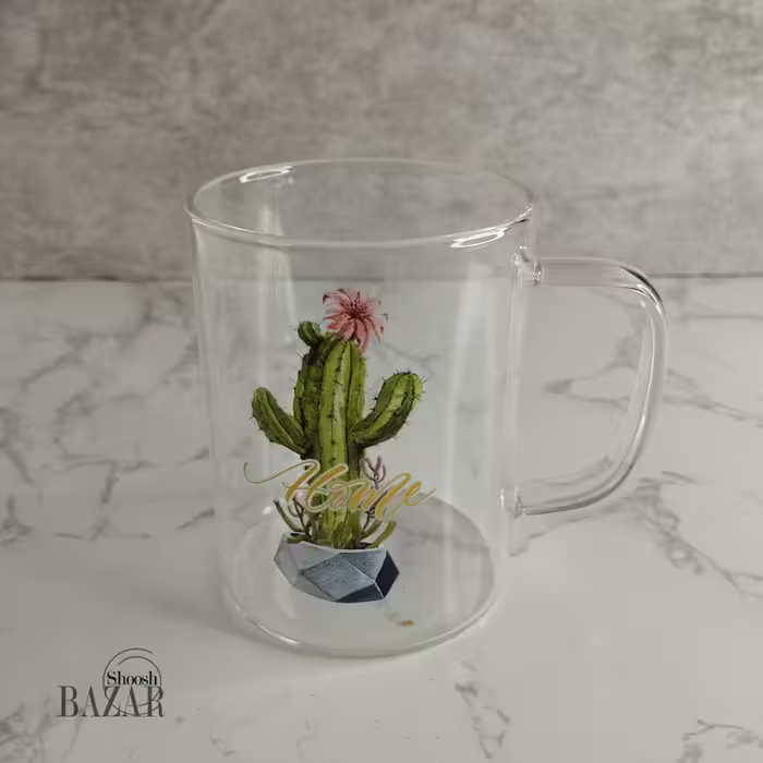 لیوان چای تمام پیرکس طرح کاکتوس