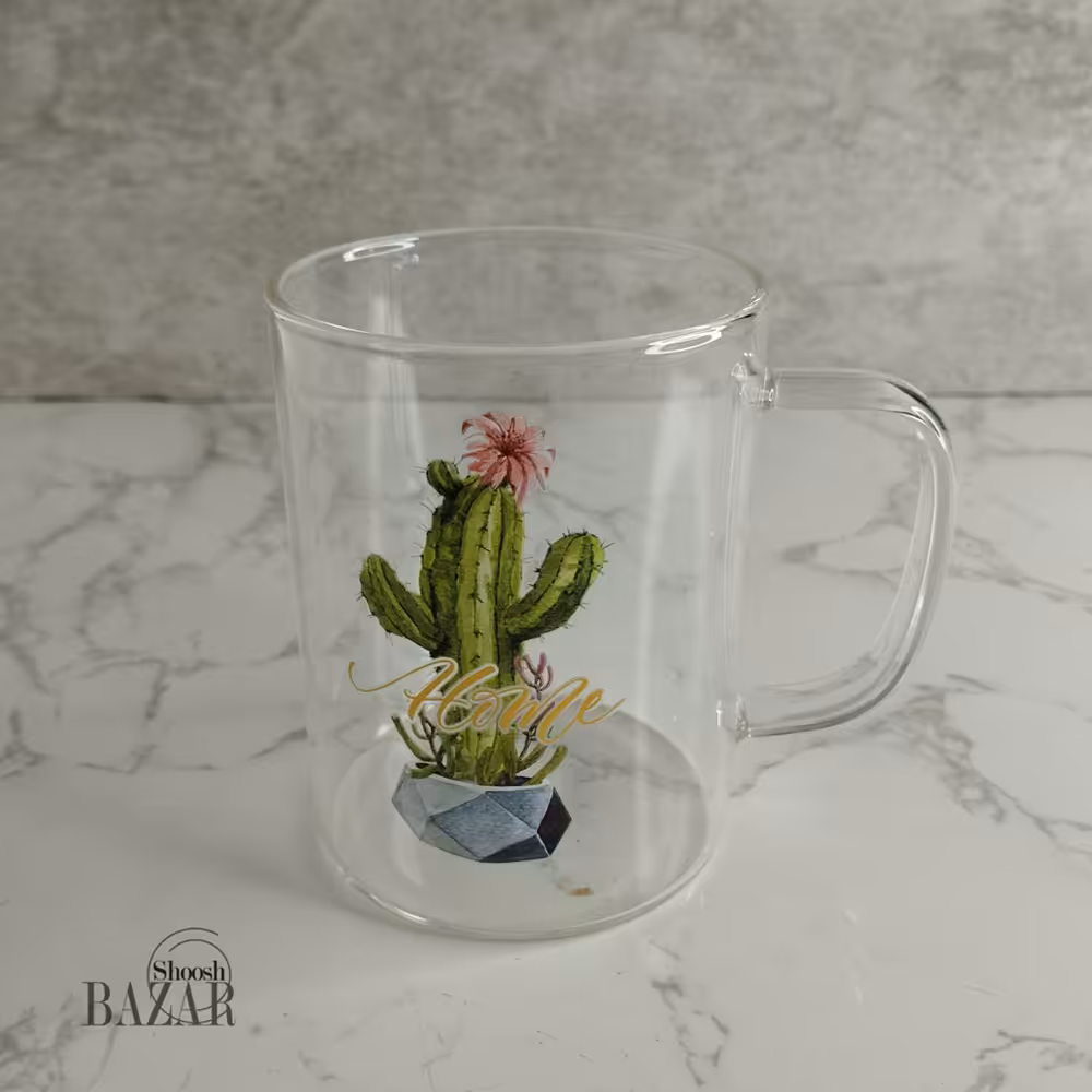 لیوان چای تمام پیرکس طرح کاکتوس