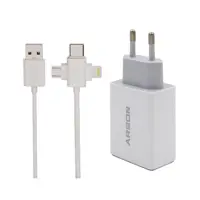 شارژر دیواری 15 وات آرسون مدل AN-W3B همراه کابل USB به لایتنینگ/USB-C/MicroUSB