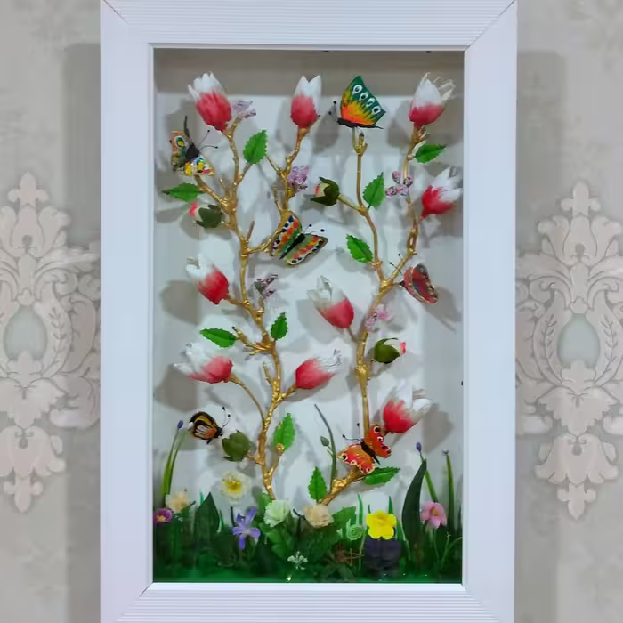 تابلو  گل و پروانه سه بعدی 