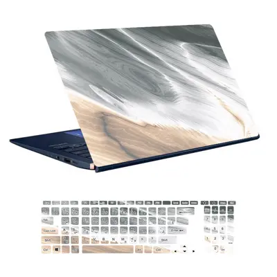 استیکر لپ تاپ توییجین و موییجین طرح Marble کد 14 مناسب برای لپ تاپ 15.6 اینچ به همراه برچسب حروف فارسی کیبورد 