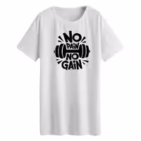 تی شرت لانگ زنانه مدل no pain no gain رنگ سفید