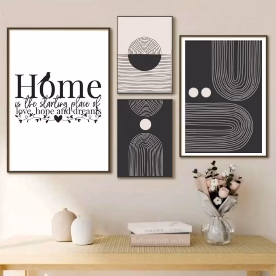 تابلو دکوراتیو تکست home و طرح مینیمال چهار تکه 