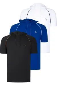 تی شرت سفید مردانه ست سه گانه T8570 سرپوش دار دوبری مشکی ساکس Dewberry