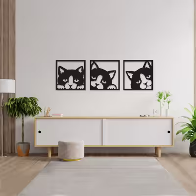 دیوارکوب طرح گربه مجموعه ۳ عددی