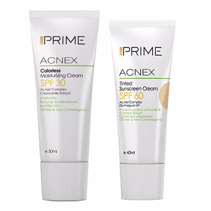 کرم ضدآفتاب پریم مدل ACNEX حجم 50 میلی لیتر به همراه کرم ضدآفتاب حجم 40 میلی لیتر