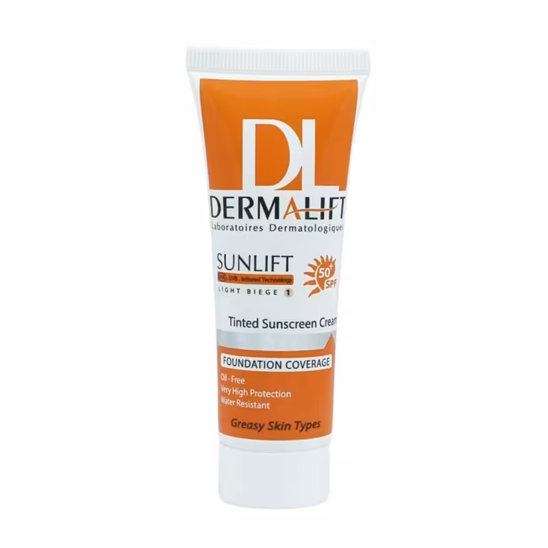 کرم ضد آفتاب SPF50  رنگی بژ روشن شماره 1 مناسب پوست چرب درمالیفت 40 میل