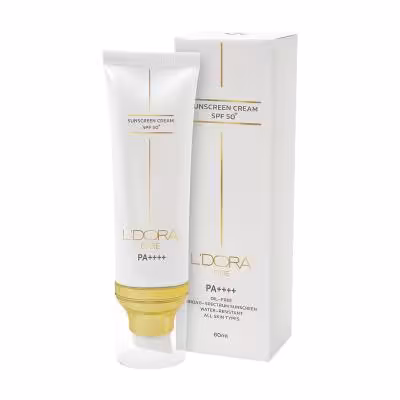 کرم ضد آفتاب  SPF50 بی رنگ مناسب انواع پوست لدورا کر 80 میلی لیتر