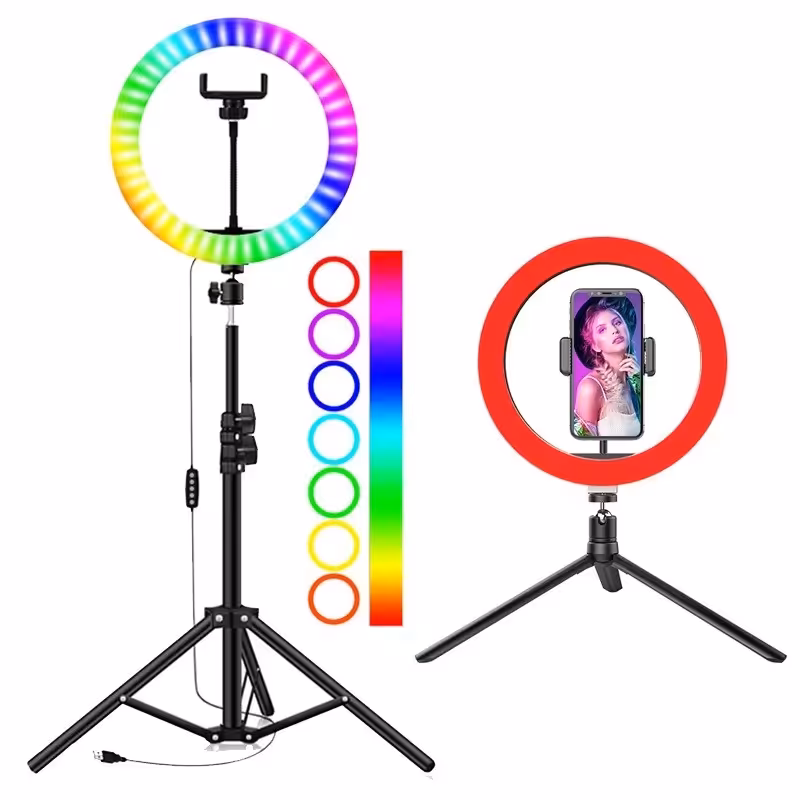 رینگ لایت حرفه ای RGB LED SOFT RING LIGHT MJ26 بهمراه پایه قابل تنظیم تا 2 متر

