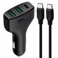 شارژر فندکی فست شارژ Aukey CC-Y3 QC3.0 3A PD 49.5W   کابل تایپ سی