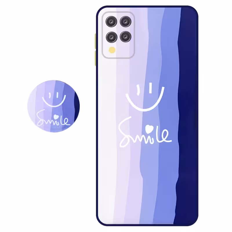 کاور سه بعدی رینبو تم آبی Rainbow Blue Theme مناسب برای گوشی Samsung Galaxy A12 / M12 مدل دکمه رنگی محافظ لنزدار به همراه پاپ سوکت طرح رنگین کمانی زنانه و مردانه