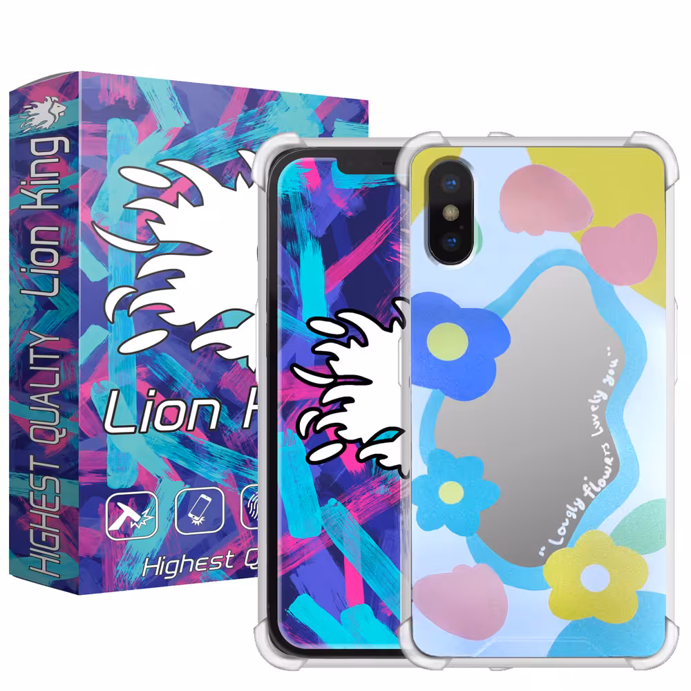 کاور لاین کینگ مدل آینه ایی نشکن طرح گل مناسب برای گوشی موبایل اپل iPhone X Xs