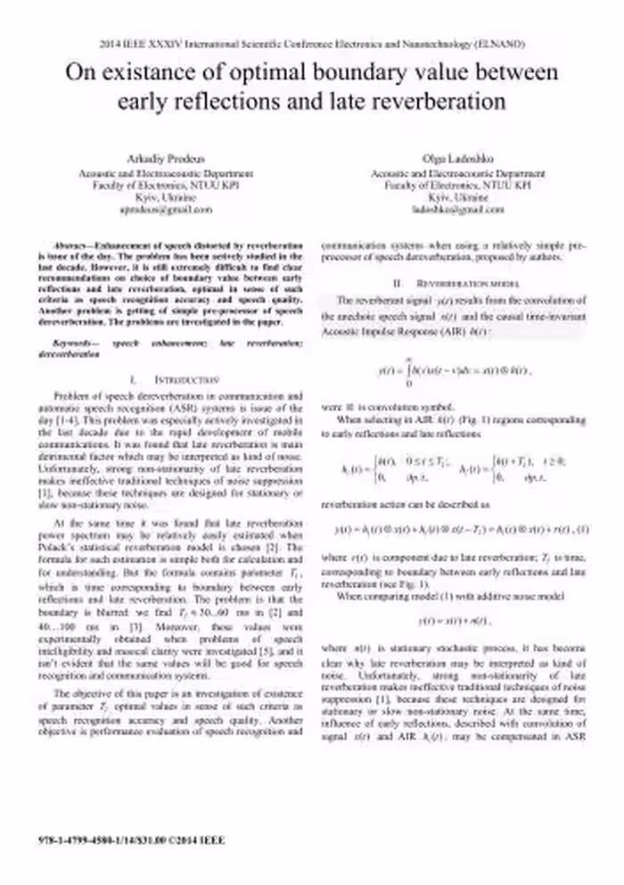 خرید و دانلود نسخه کامل کتاب On existance of optimal boundary value between early reflections and late reverberation