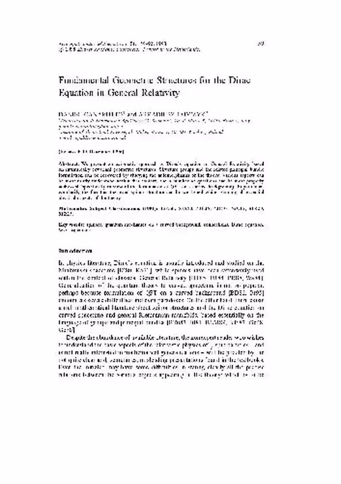 خرید و دانلود نسخه کامل کتاب Fundamental Geometric Structures for the Dirac Equation in General Relativity