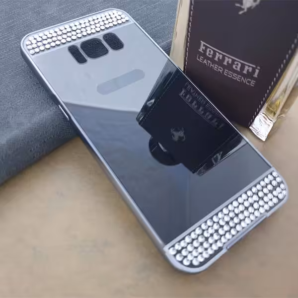 قاب آینه‌ای نگین‌دار دور فلزی مناسب برای گوشی سامسونگ S8 پلاس
