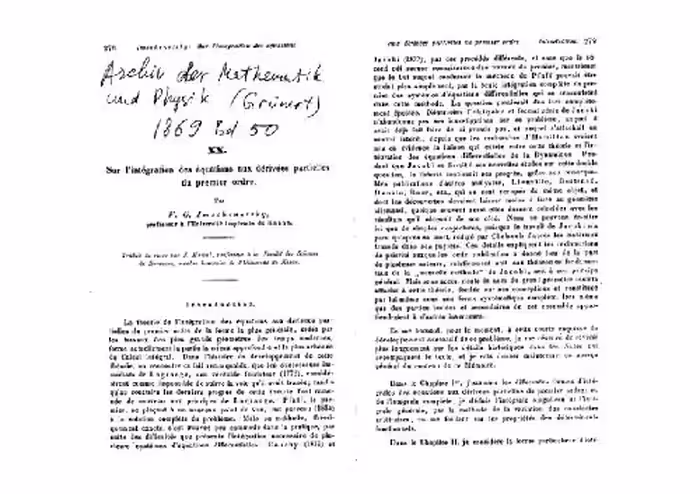 خرید و دانلود نسخه کامل کتاب Sur l'integration des equations aux derivees partielles du 1er ordre (Archiv d.Math.u.Phys.1869,Bd.50)