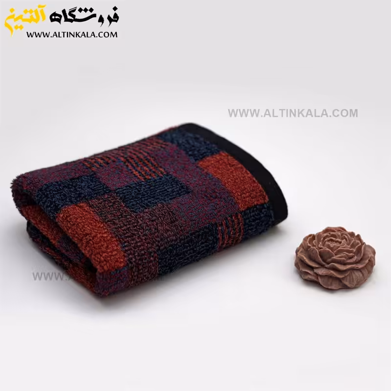 حوله حمامی برق لامع طرح کوبیسم مستطیل زرشکی سایز 100×165