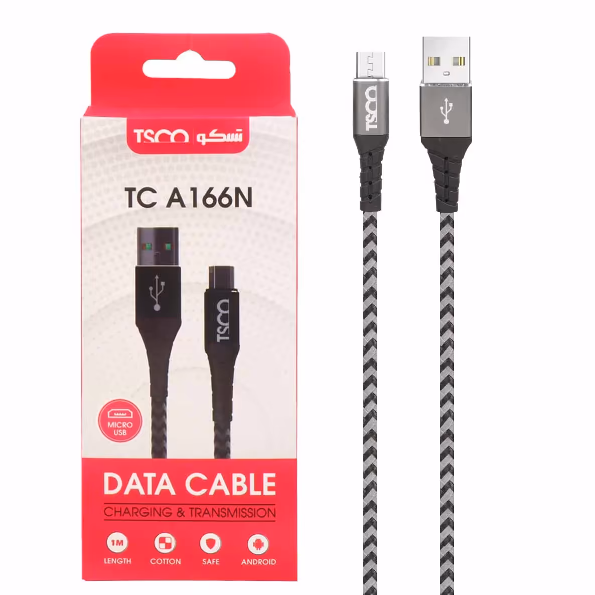 کابل شارژ اندروید تسکو TCA 166N - سفید مشکی گارانتی شرکتی