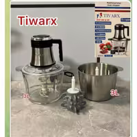 خردکن  سه لیتر درجه یک تیوارکس دارای دو  محفظه سه لیتری یک عدد شیشه ای و یک عدد استیل 6 تیغه تیتانیوم دارای سیر پوست کن 