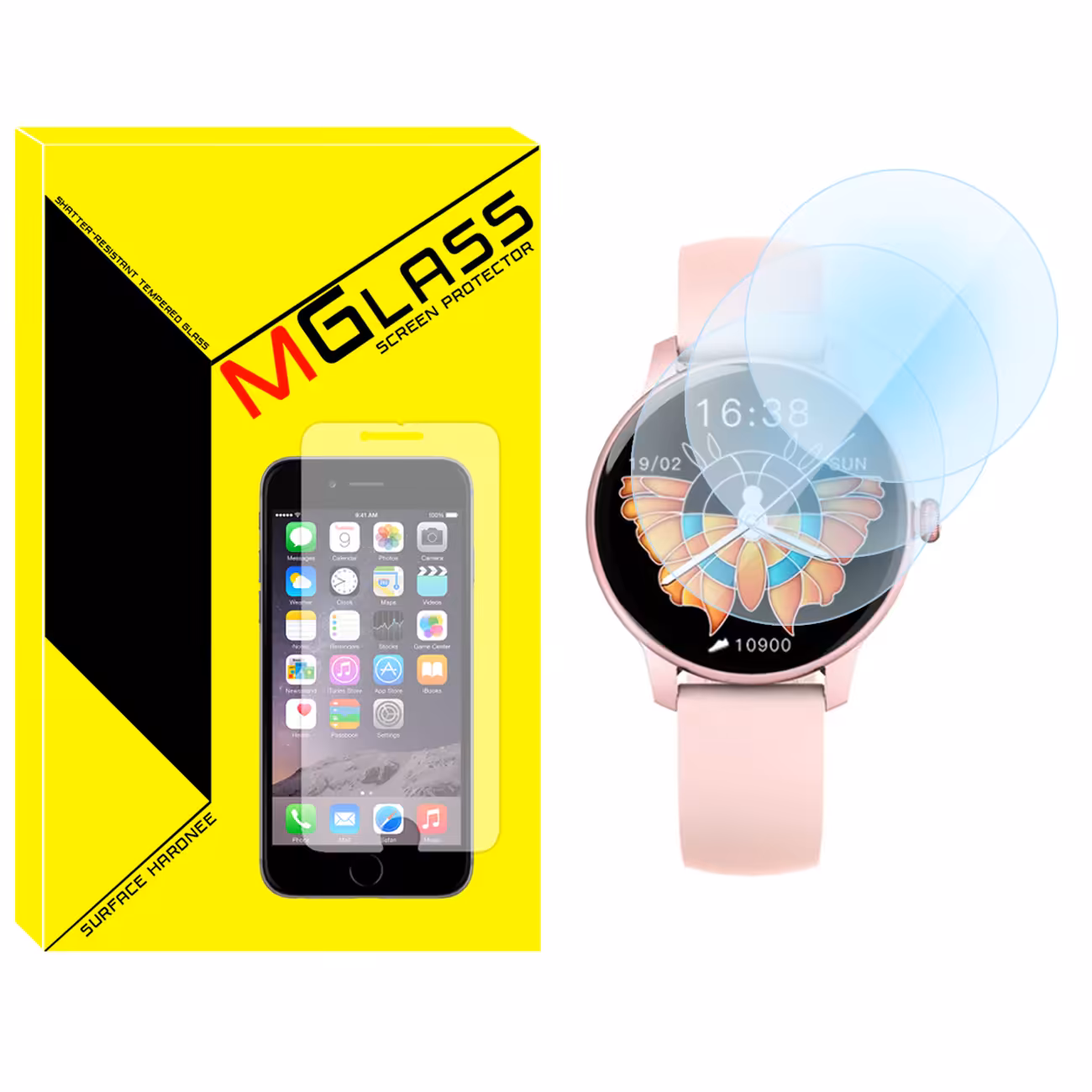 محافظ صفحه نمایش شیشه‌ای ام گلس مدل SH-MG مناسب برای ساعت هوشمند ایمیلب W11 بسته سه عددی